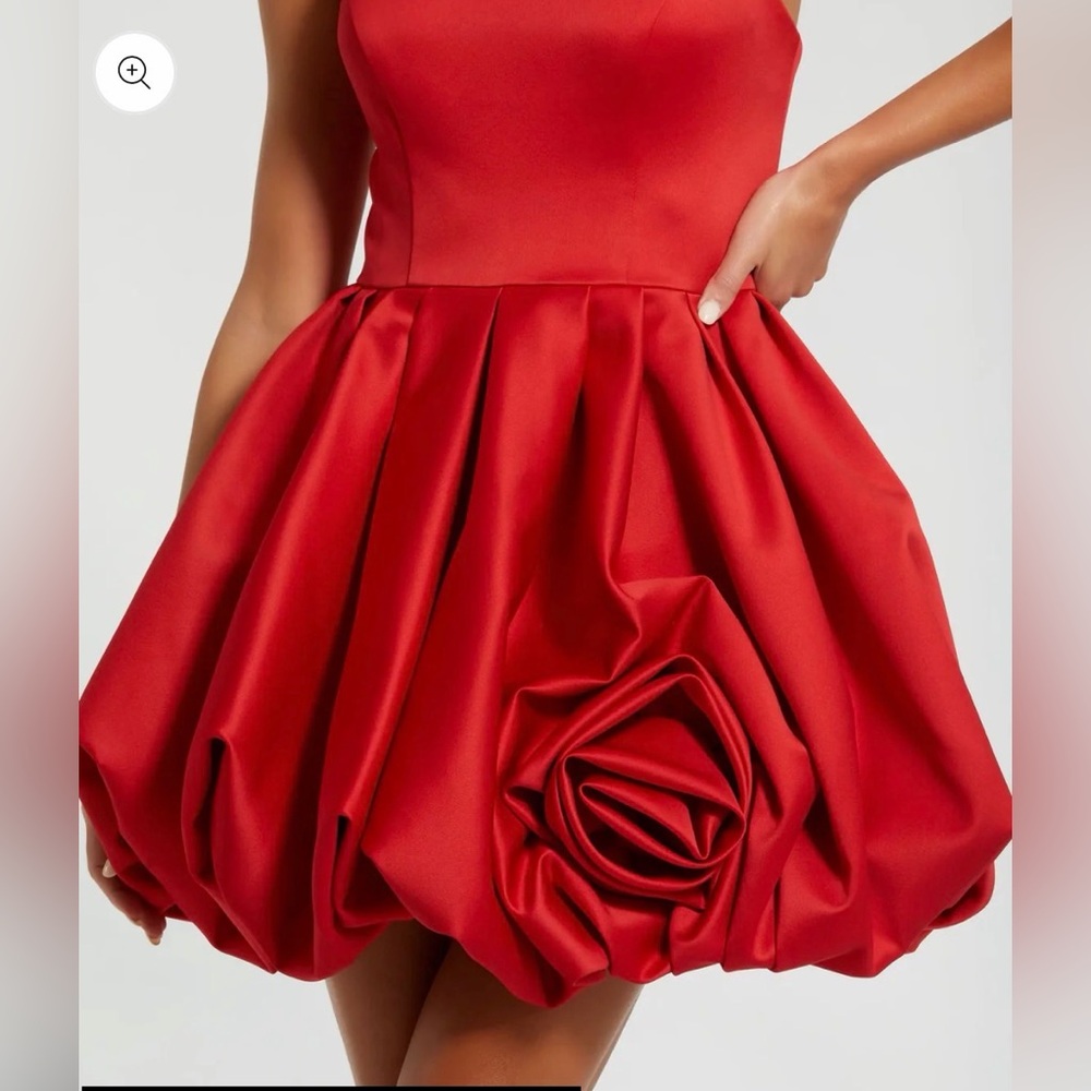Mac Duggal Red Strapless Mini Dress With Rose Ruffle Detail NWT 20705 - Picture 4 of 16